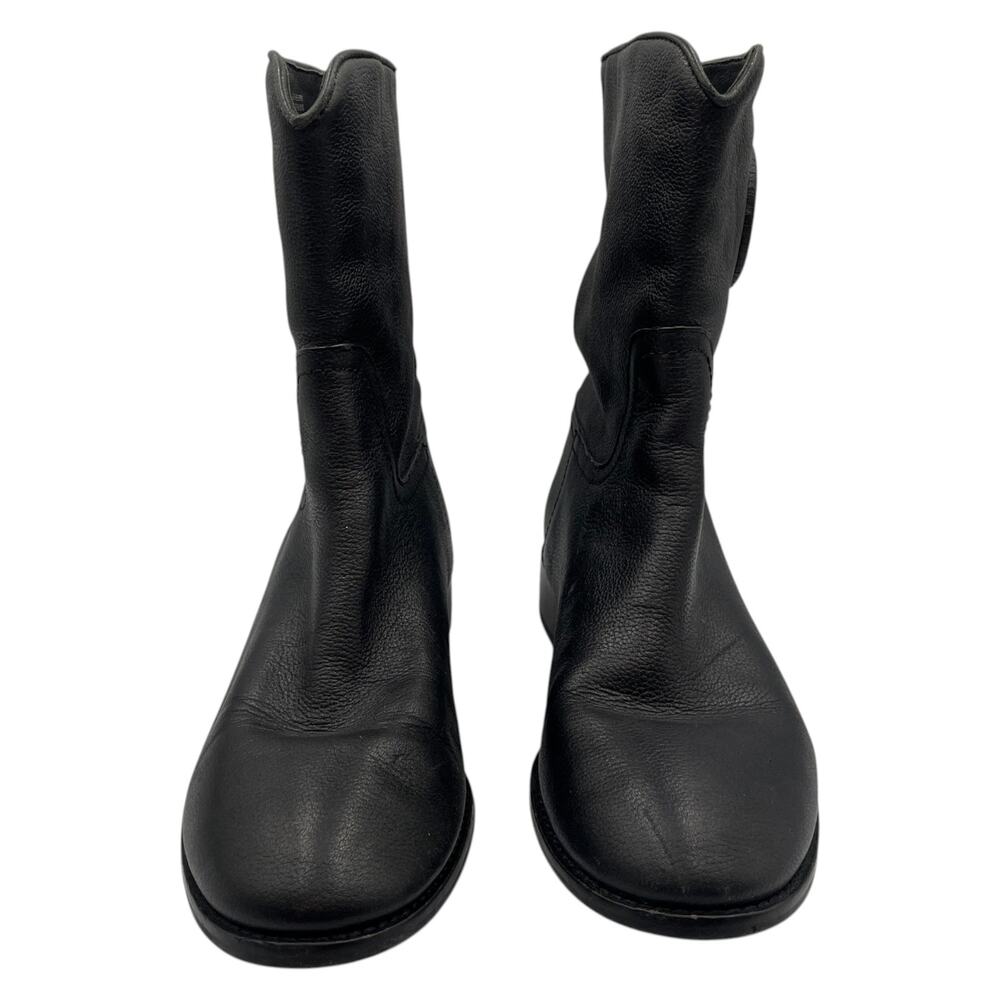 Tory Burch Hallie Mid Shaft Leather Moto Riding Boots Booties Black Size 6.5M - Picture 2 of 9